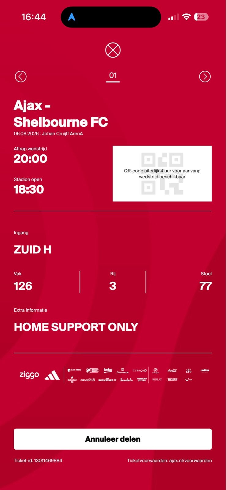 Ajax kaart f side Ajax-Shelbourne, Tickets en Kaartjes, Eén persoon