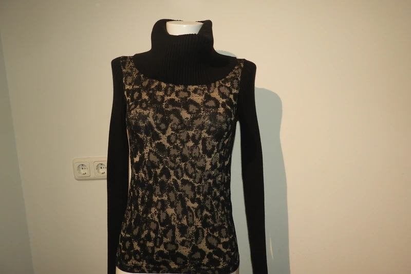 Wolford stretch trui merino velvet grote kol lijfje print S, Zo goed als nieuw, Wolford, Maat 36 (S), Meerkleurig