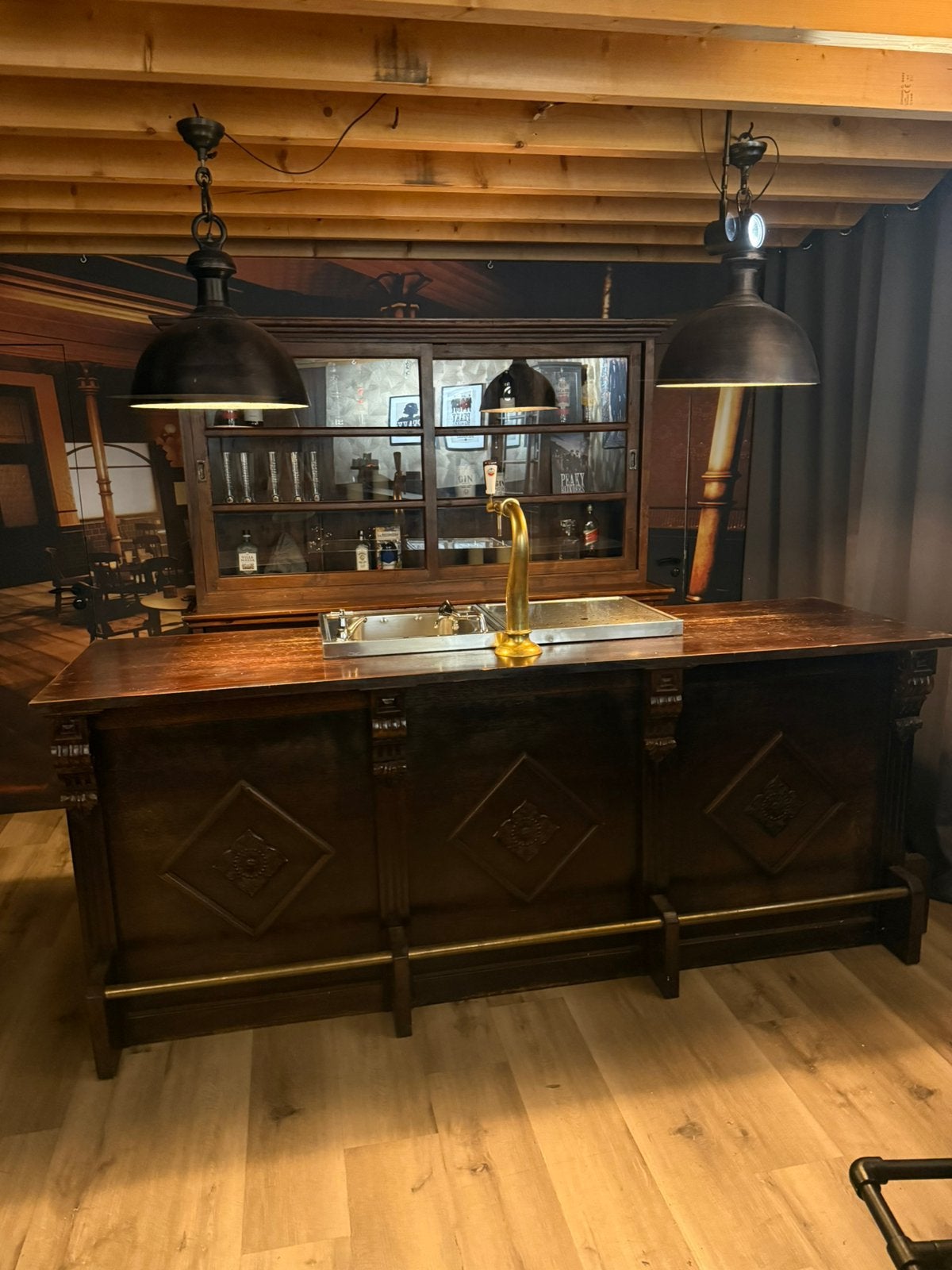 Toog bruine cafe kroeg bar set man cave antiek massieg eiken, Ophalen of Verzenden, Zo goed als nieuw