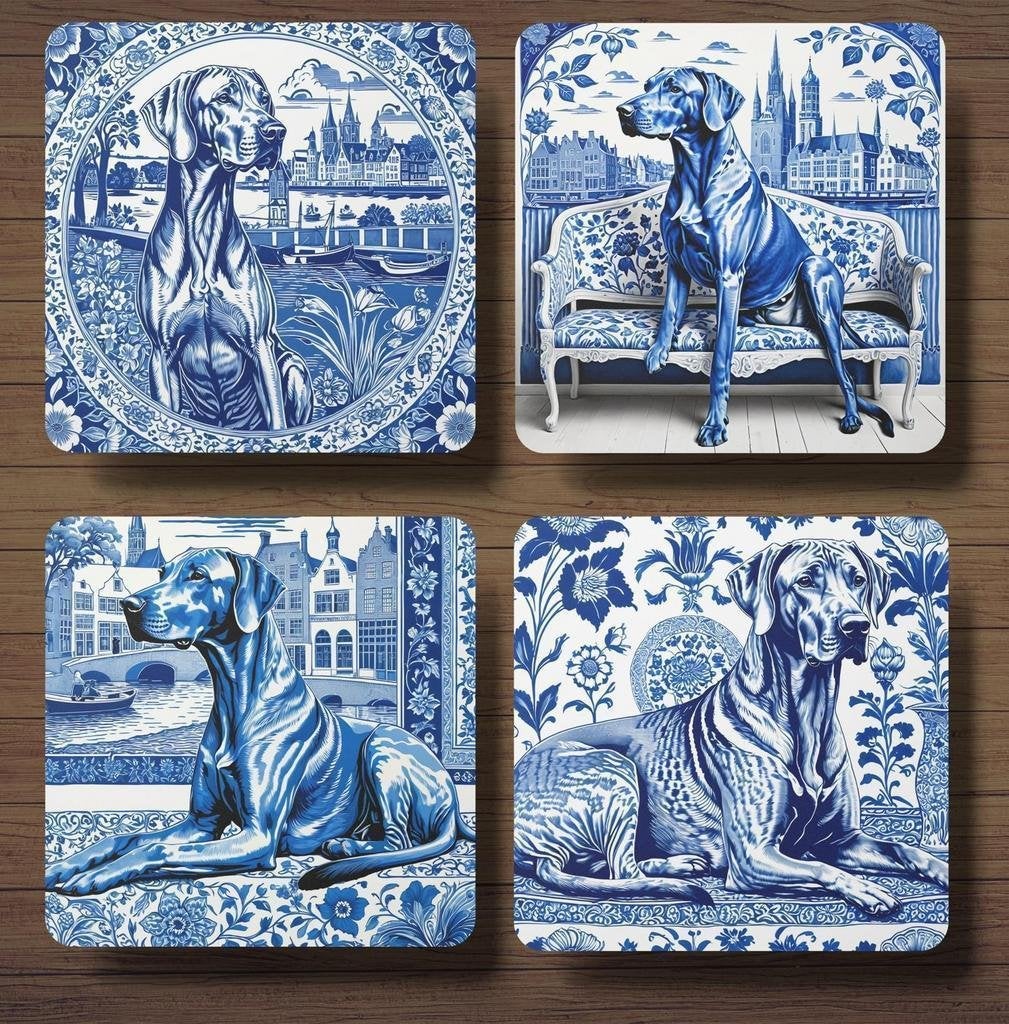 Ridgeback Delfts Blauw onderzetters met houder, Ophalen of Verzenden, Nieuw