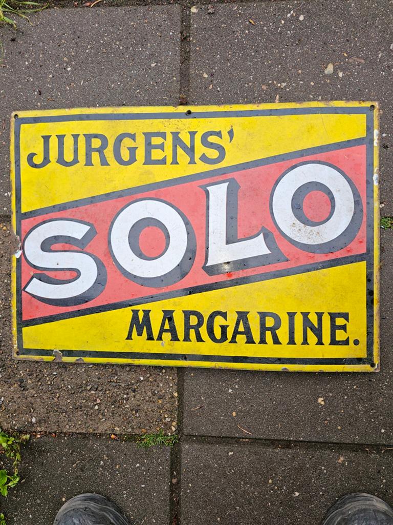Vintage Jurgens' Solo Margarine Emaille Reclamebord, Antiek en Kunst, Antiek | Emaille, Ophalen of Verzenden