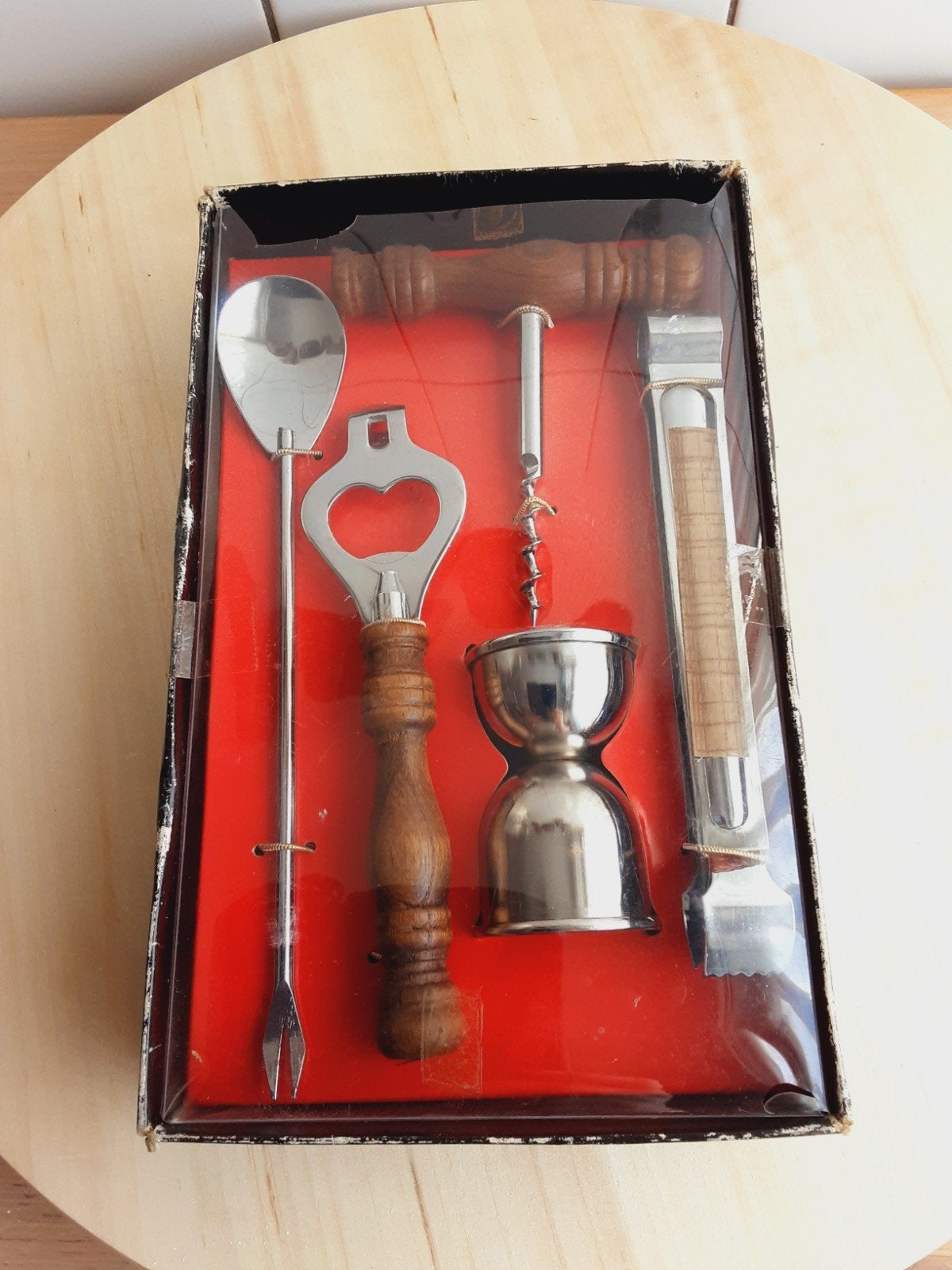 Vintage Barset - 5-delig met Houten Handvatten, Zilver, Ophalen of Verzenden, Metaal, Overige typen