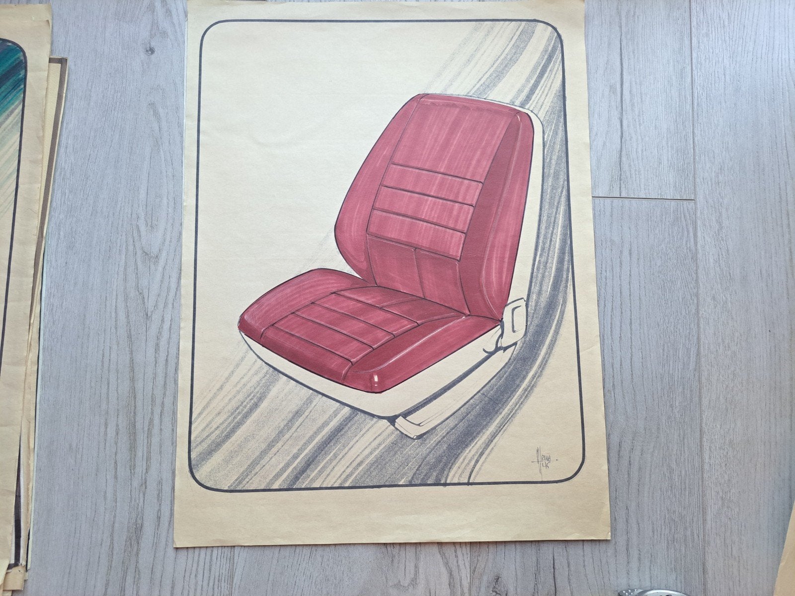 Originele Vintage Concept Car Design Schets – 1975 –, Antiek en Kunst, Kunst | Tekeningen en Foto's, Ophalen of Verzenden, Tekening