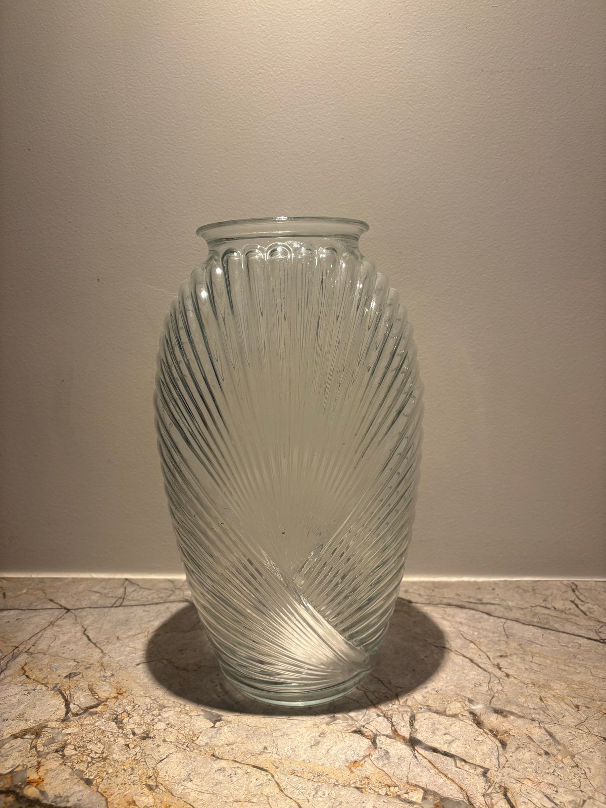 Vintage art deco glazen vaas met ribbel structuur, Ophalen of Verzenden