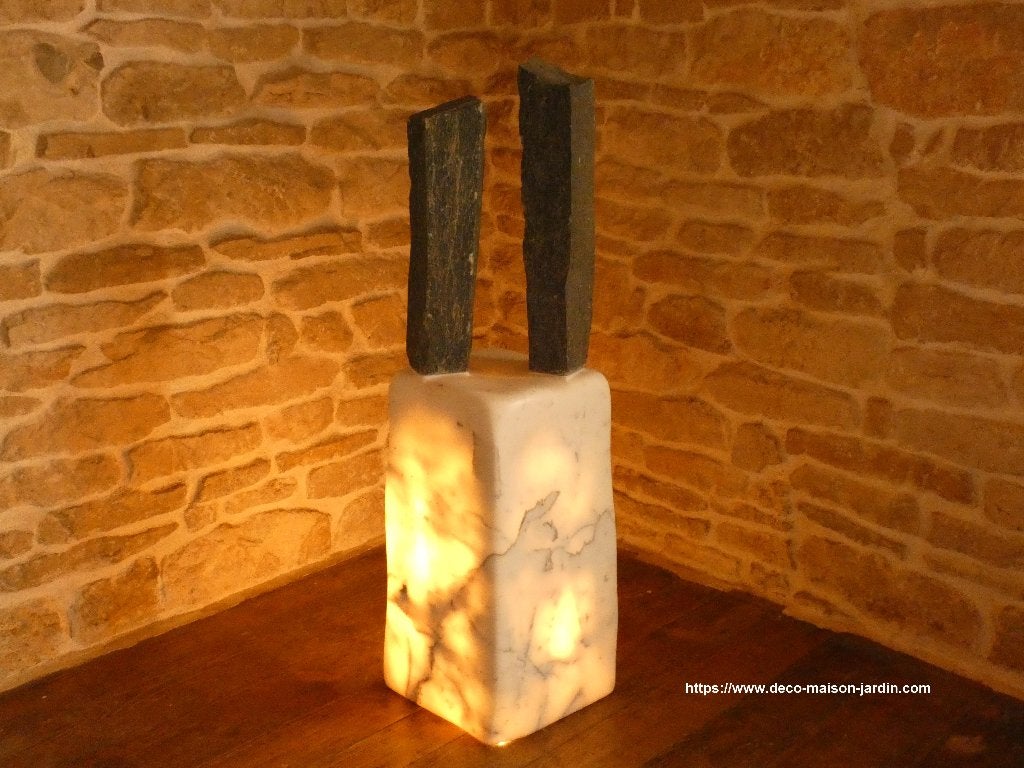 Sculptuur van marmer en serpentijn – Lichtarmatuur, Ophalen of Verzenden