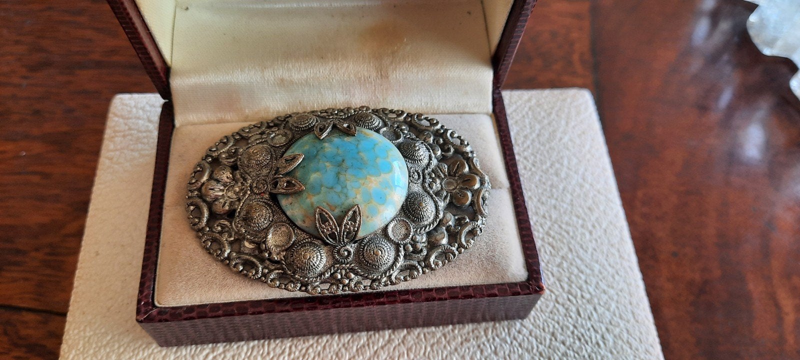 Jugendstil broche met turkoois, Overige materialen, 4 tot 7 cm, Gebruikt, Blauw