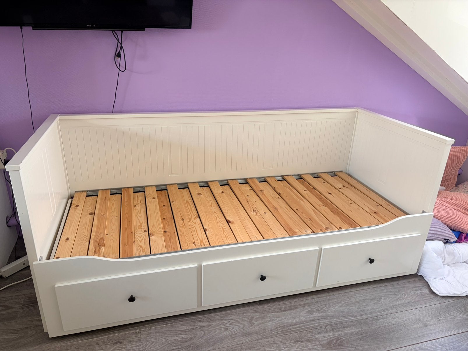 Ikea uitschuifbed Hemnes, Huis en Inrichting, Slaapkamer | Bedden, Ophalen, Gebruikt, Eenpersoons, Wit