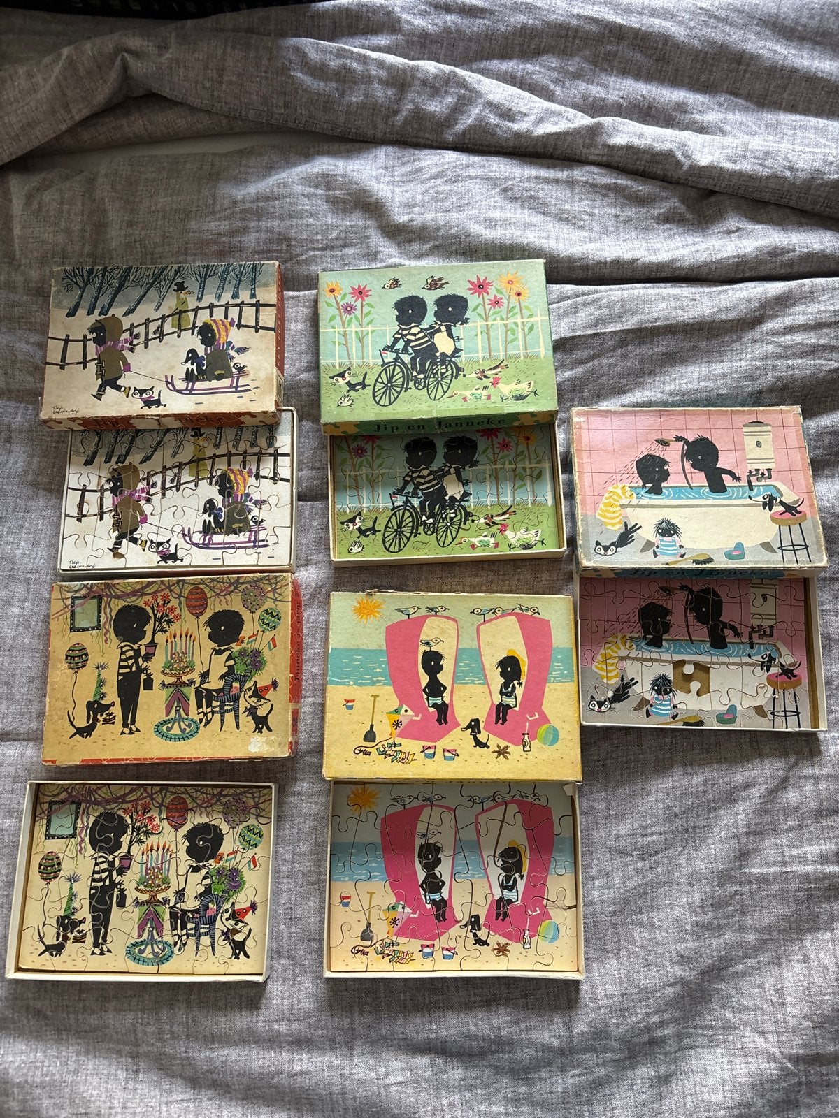 Vintage Jip en Janneke puzzels (5 stuks), Ophalen of Verzenden, 10 tot 50 stukjes, Gebruikt, 2 tot 4 jaar