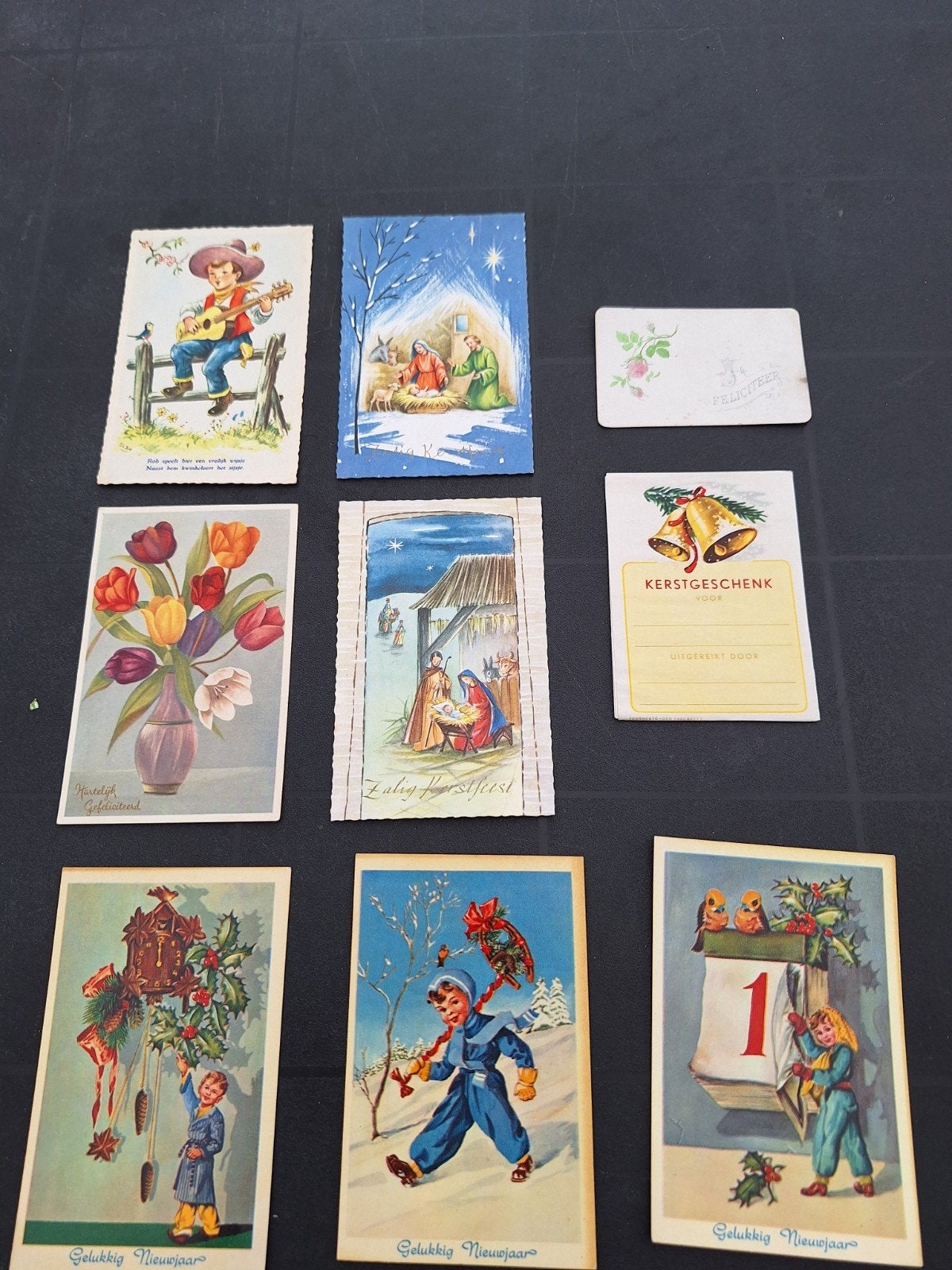 vintage onbeschreven Nieuwjaar en kerstkaarten., Ophalen of Verzenden, 1940 tot 1960, Ongelopen, Feest(dag)