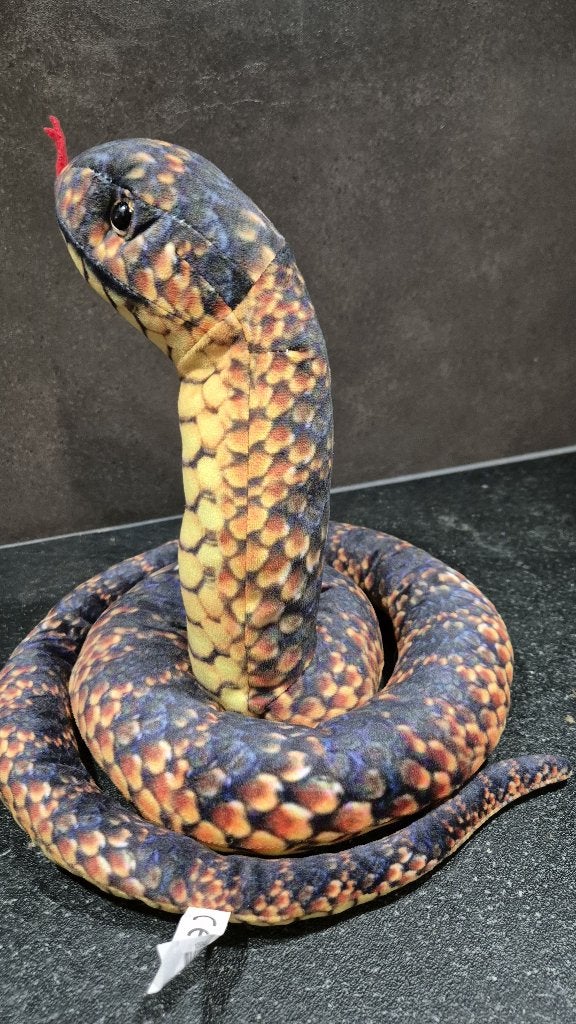 Slang, Cobra, lange knuffel, zwart/geel.  80cm. 5B14, Kinderen en Baby's, Speelgoed | Knuffels en Pluche, Tweedehands verkoop