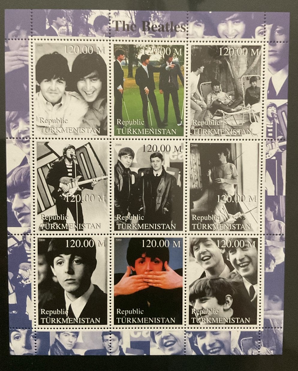 The Beatles postzegelvel uit Turkmenistan (2000), Ophalen of Verzenden, Postfris, Overige thema's