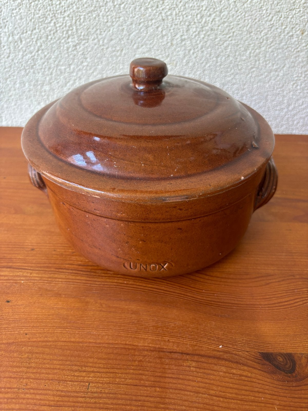 Vintage Unox/Digoin grespot Aardewerken Braadpan met Deksel, Ophalen of Verzenden