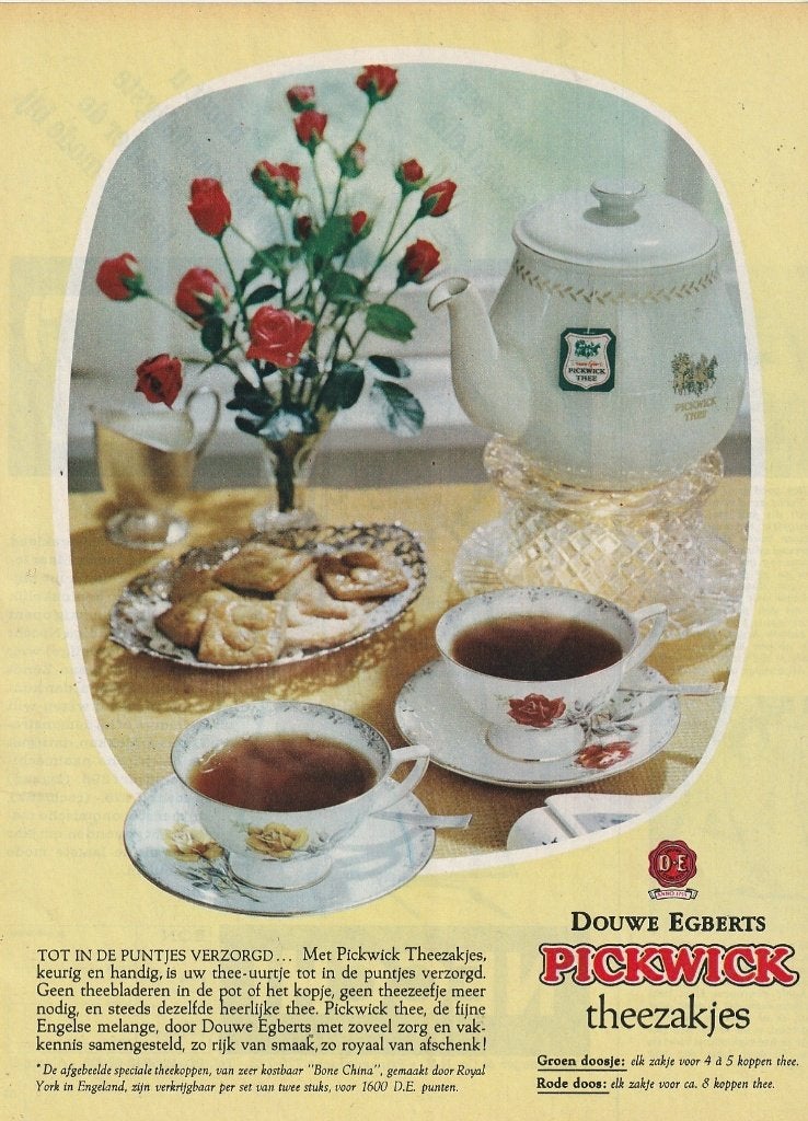 retro reclame 1966 Pickwick thee met rozen & koekjes, Verzenden, Overige typen