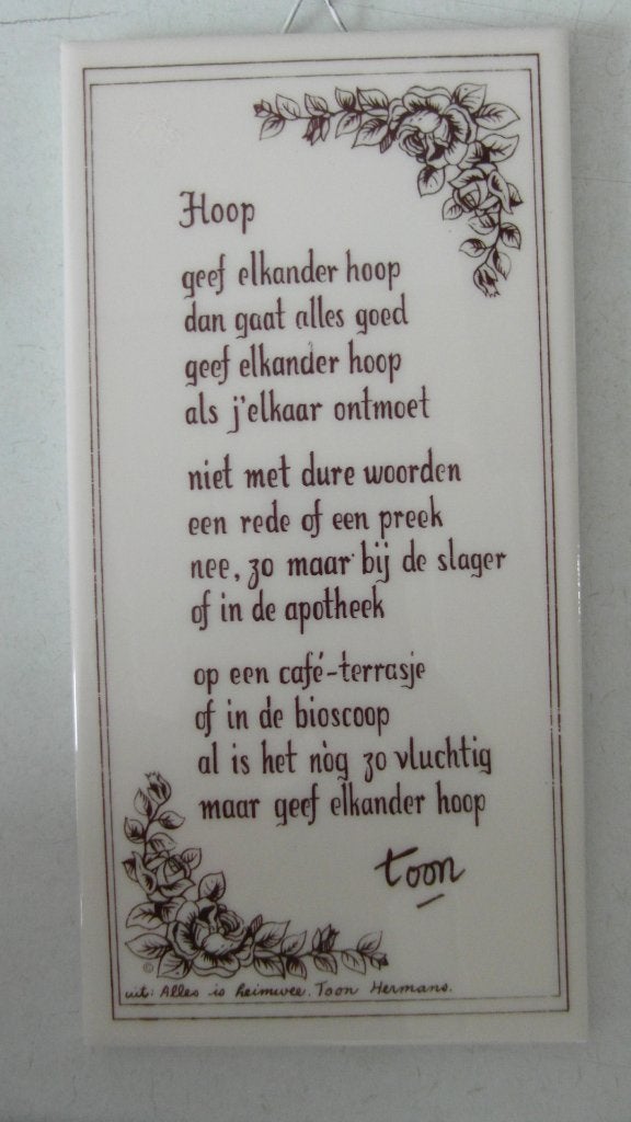 Tegeltje, HOOP.....TOON, Ophalen of Verzenden, Zo goed als nieuw, Steen/keramiek