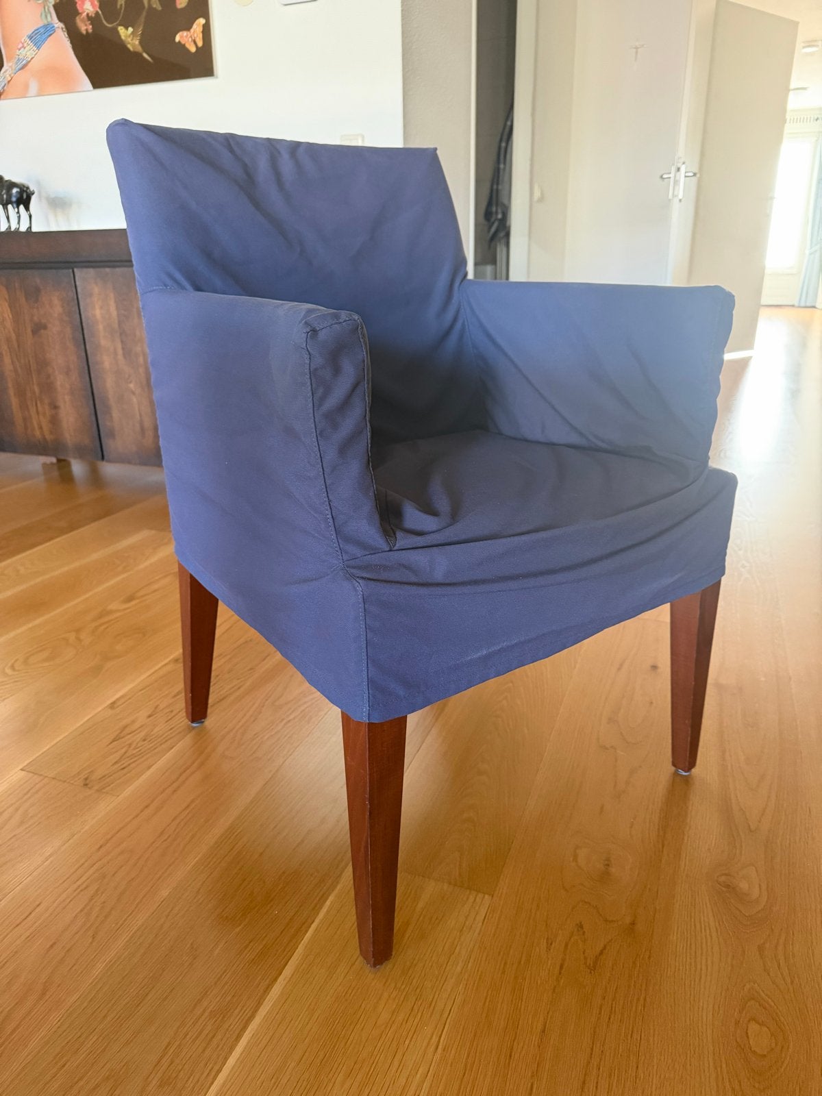 Gratis 6 eetkamerstoelen kersenhout met grijze hoezen, Ophalen, Gebruikt, Grijs, Vijf, Zes of meer stoelen