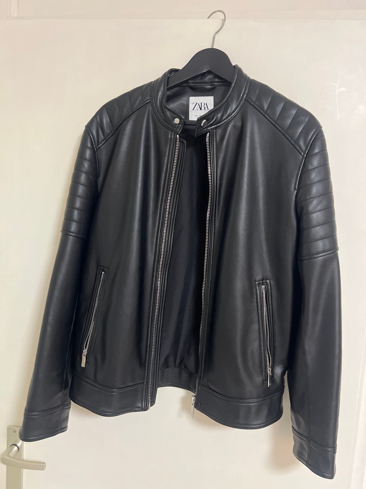 Zara leren jas maat M, Kleding | Heren, Jassen | Zomer, Ophalen of Verzenden, Zo goed als nieuw, Maat 48/50 (M), Zwart