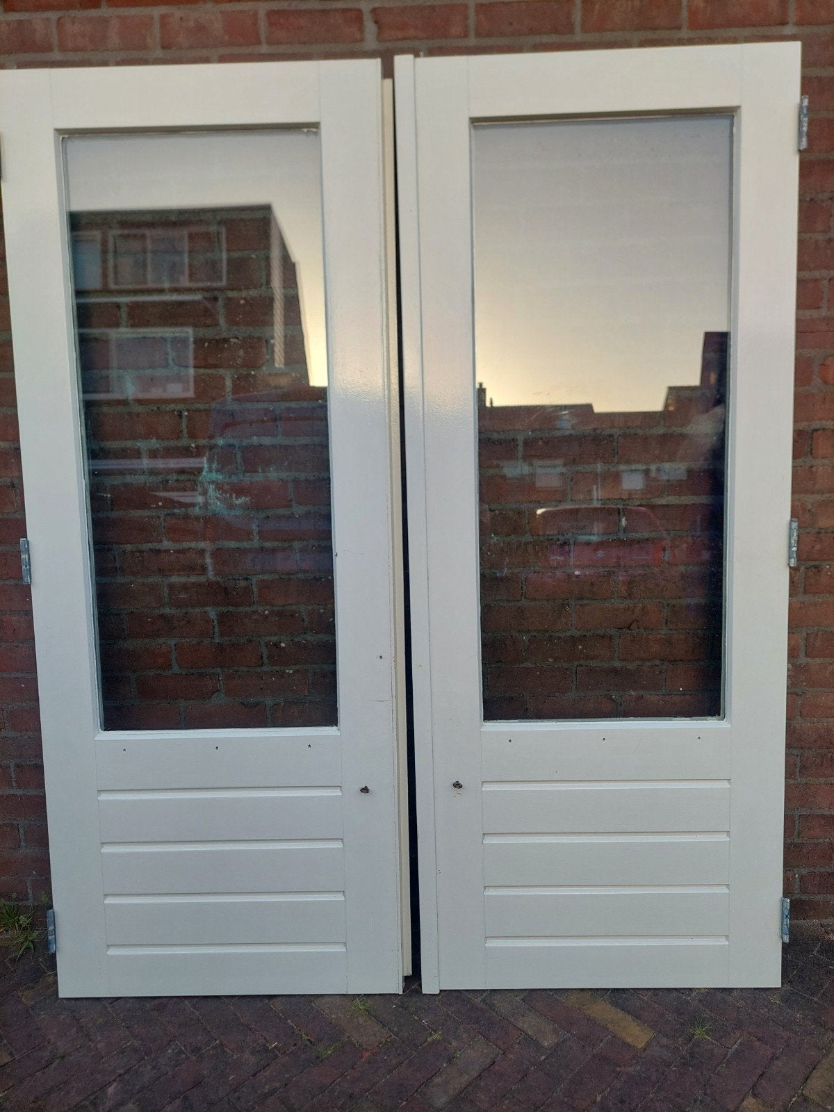 Hardhouten openslaande deuren / tuindeuren, Doe-het-zelf en Verbouw, Deuren en Horren, Ophalen, Gebruikt, 120 cm of meer, Buitendeur
