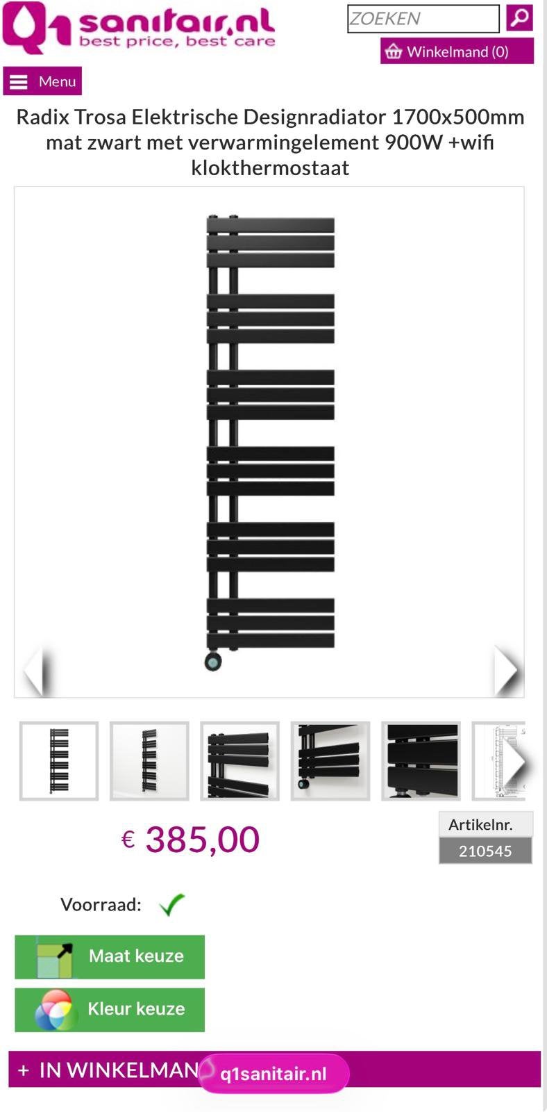 ZGAN Radix Trosa Elektr Designradiator 1700x500mm Mat Zwart, Radiator, Minder dan 60 cm, Ophalen of Verzenden, Zo goed als nieuw