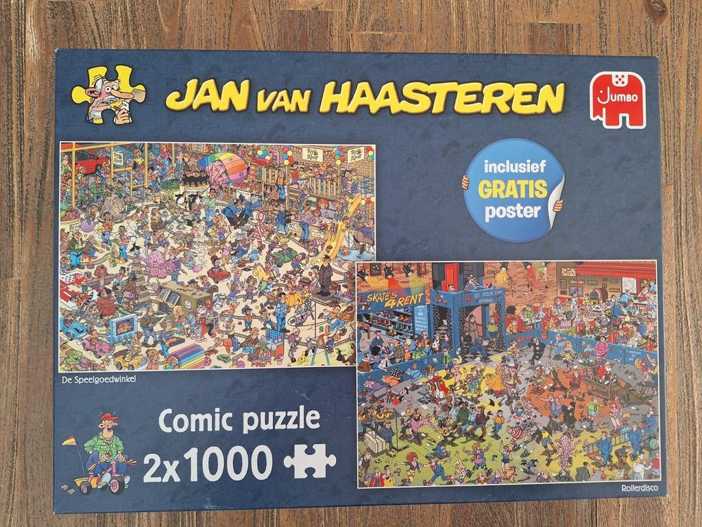 Jan van Haasteren, 2x1000, Speelgoedwinkel en Rollerdisco., Ophalen of Verzenden, 500 t/m 1500 stukjes, Zo goed als nieuw, Legpuzzel