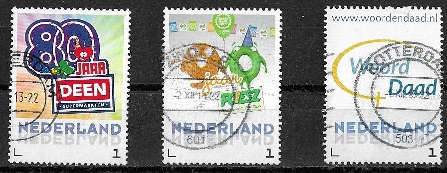 3 PERSOONLIJKE ZEGELS DEEN, POIESZ, WOORD&DAAD GESTEMPELD, Ophalen of Verzenden, Na 1940, Gestempeld