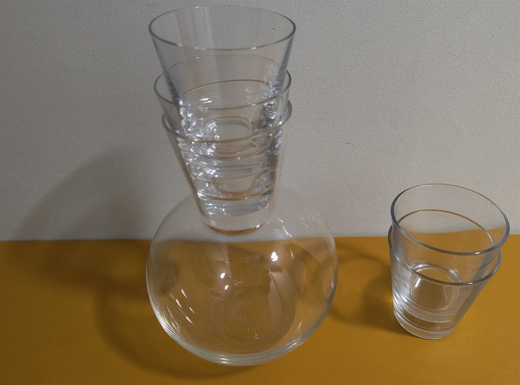 decoratieve glazen karaf en glazen design 1994 Willem Noyons, Glas of Glazen, Ophalen of Verzenden, Overige stijlen, Glas