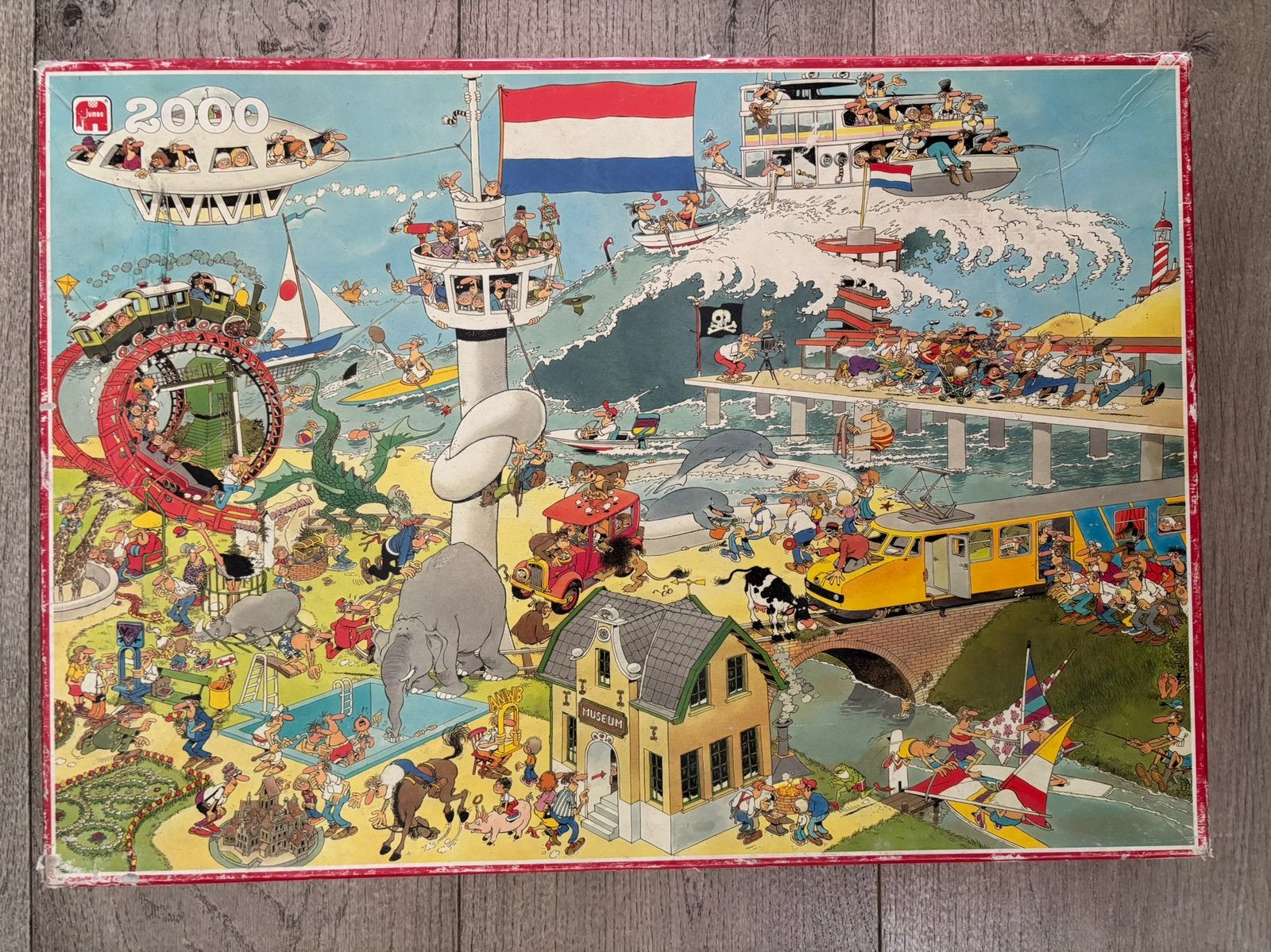Jan v Haasteren “vintage” puzzel “Ter land ter zee” 2000 st, Ophalen of Verzenden, Meer dan 1500 stukjes, Gebruikt, Legpuzzel
