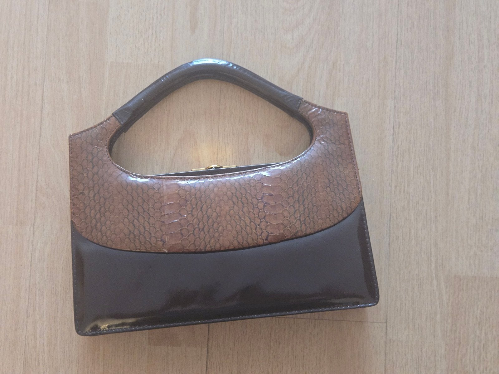 Vintage Blok van Heijst handtas - Bruin met slangenprint, Ophalen of Verzenden, Gebruikt, Bruin, Handtas
