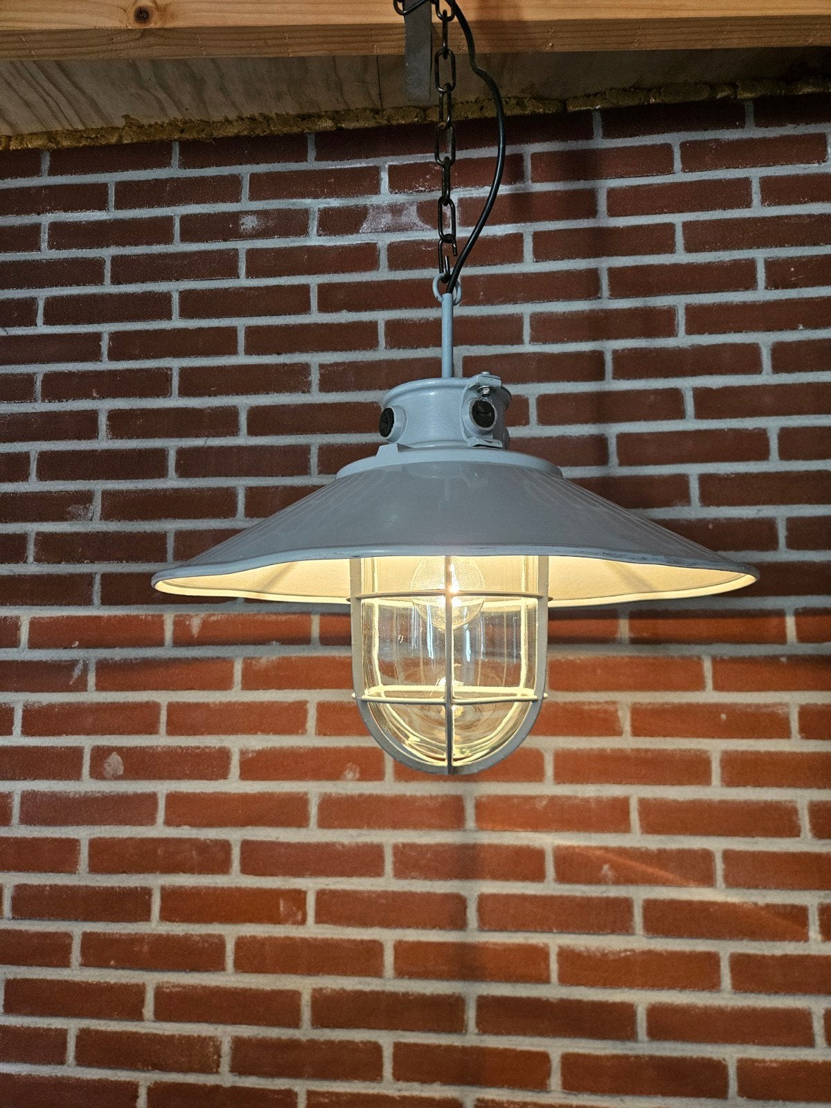 Oude antieke industriële hanglamp fabriekslamp kooilamp, Gebruikt, Vintage, Metaal, E27 (groot)