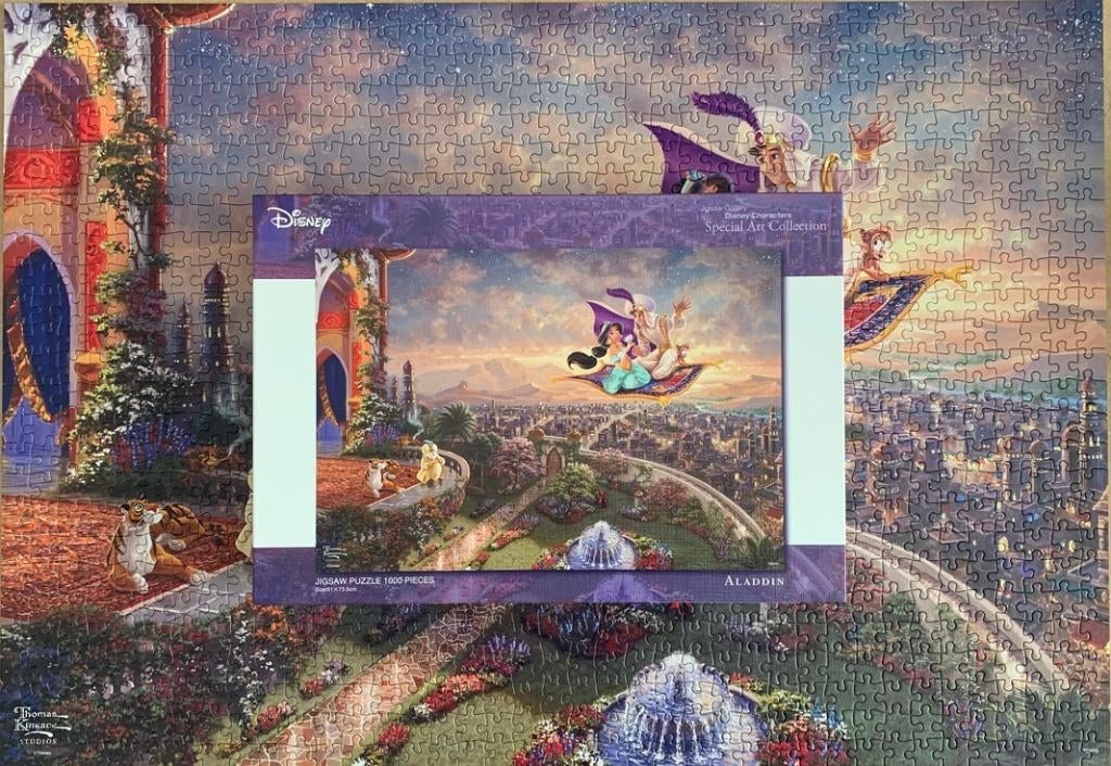 Disney puzzel 1000 stukjes Aladdin Thomas Kinkade Tenyo, Ophalen of Verzenden, 500 t/m 1500 stukjes, Zo goed als nieuw, Legpuzzel