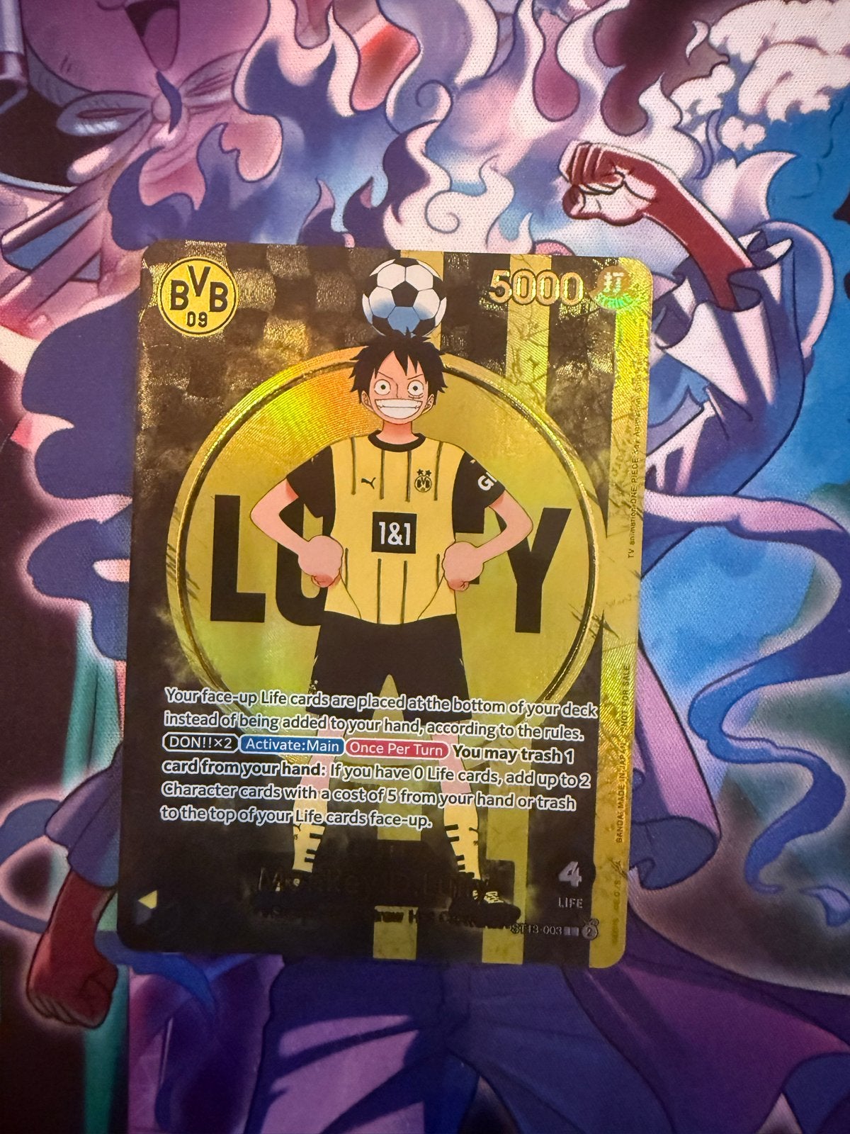 One Piece Card Game Luffy BVB Borussia Dortmund Promo, Ophalen of Verzenden, Zo goed als nieuw, Buitenlandse clubs, Spelerskaart