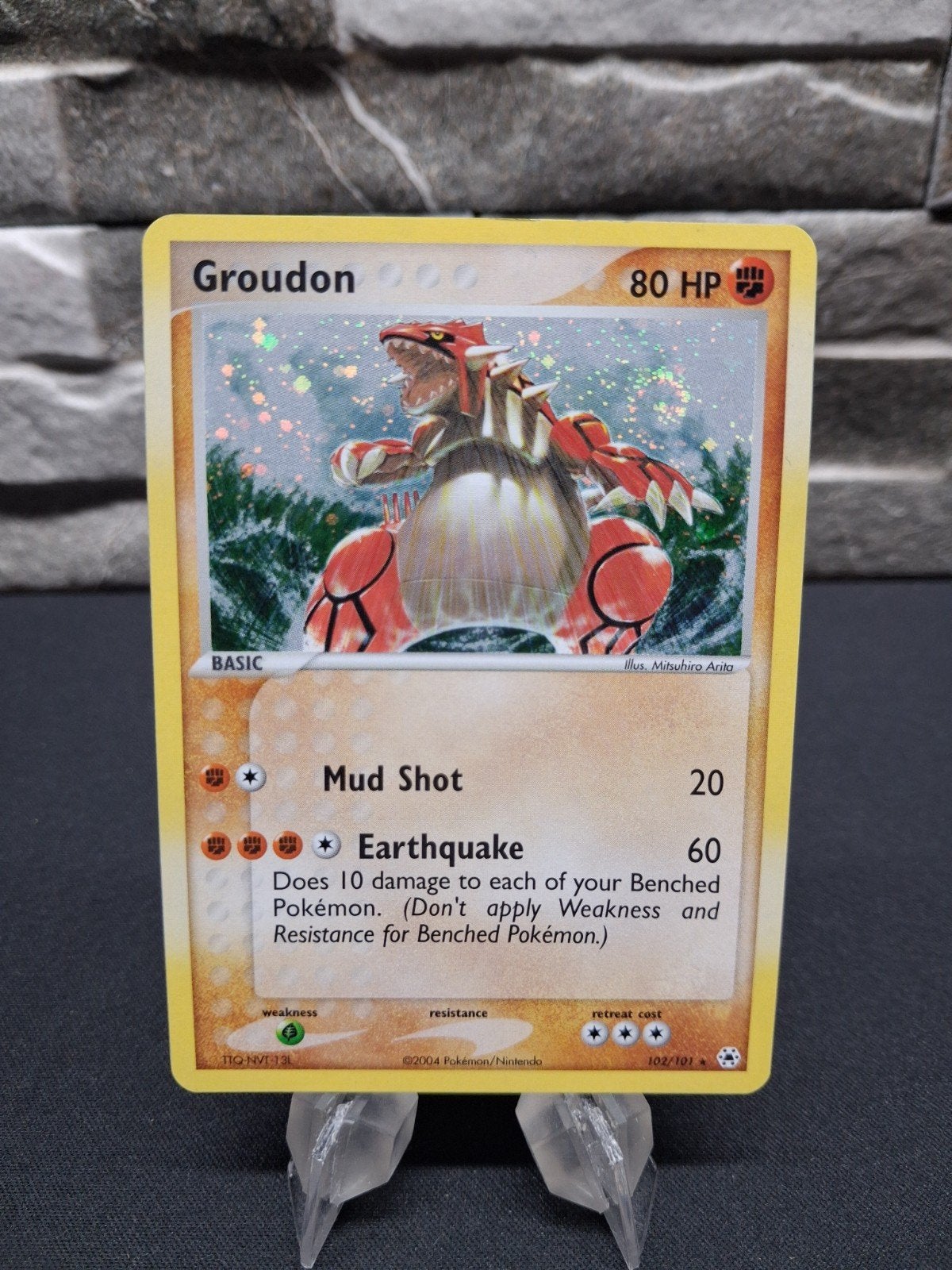 Groudon Pokémon Kaart 102/101 EX Team Magma vs Team Aqua, Ophalen of Verzenden, Gebruikt, Losse kaart, Foil