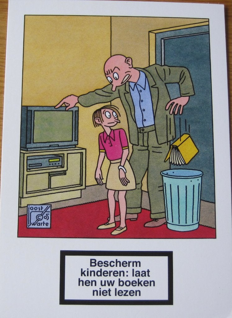 cartoon van Joost Swarte op nieuwe ansichtkaart, Ophalen of Verzenden, 1980 tot heden, Ongelopen, Overige thema's