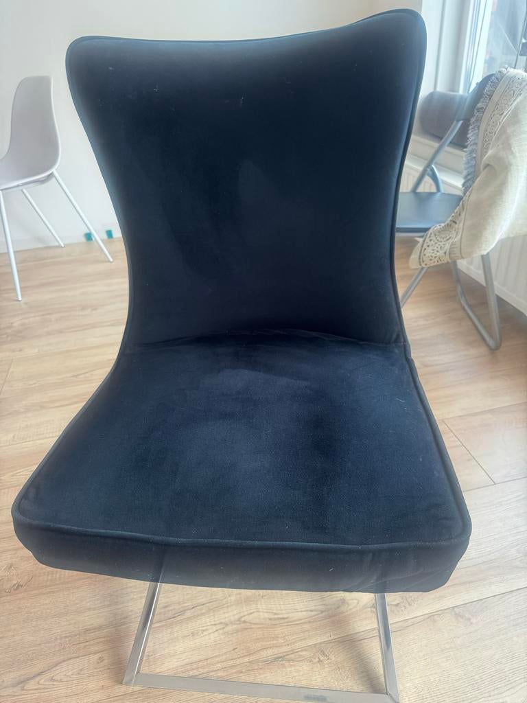 4 Zwarte velvet eetkamerstoelen, Ophalen, Gebruikt, Zwart, Vier