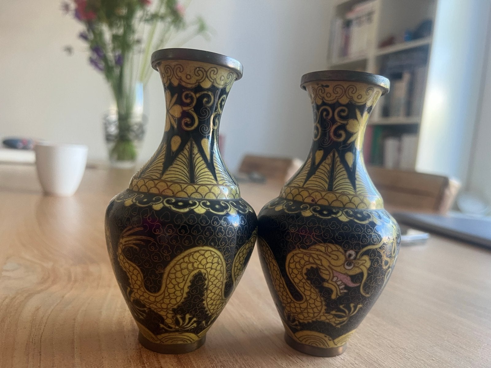 Set van 2 Chinese cloisonné vazen met drakenmotief, Ophalen of Verzenden