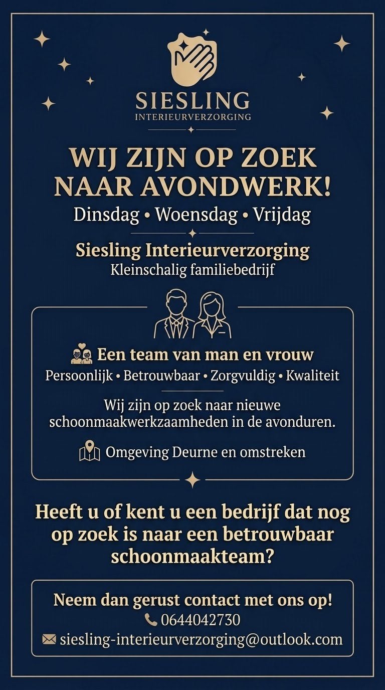 Siesling interieurverzorging is opzoek naar avond werk, Vacatures