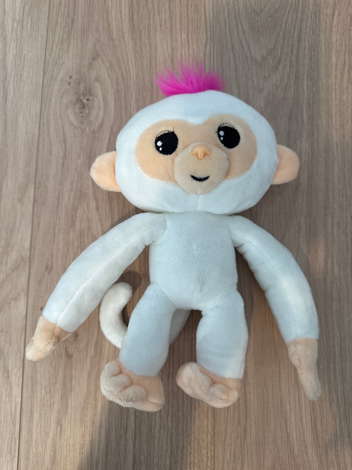 Schattige witte aap knuffel met roze kuif en maakt geluid, Ophalen, Overige merken, Met geluid, Overige karakters