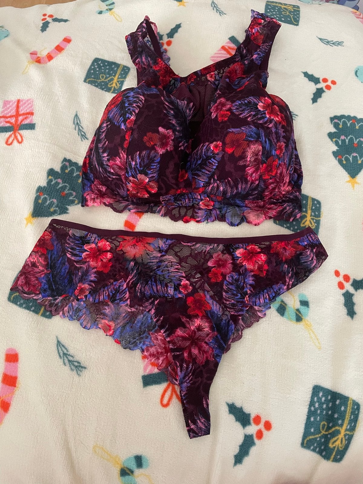Victoria's Secret PINK Bralette & Slip Set M - Bloemenprint, Ophalen of Verzenden, Paars, Setje