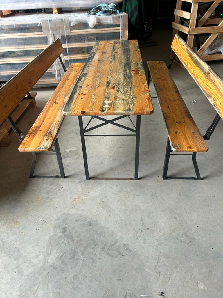 Biertafel met 2 banken - Gebruikt, Ophalen of Verzenden, Gebruikt, Rechthoekig, Hout