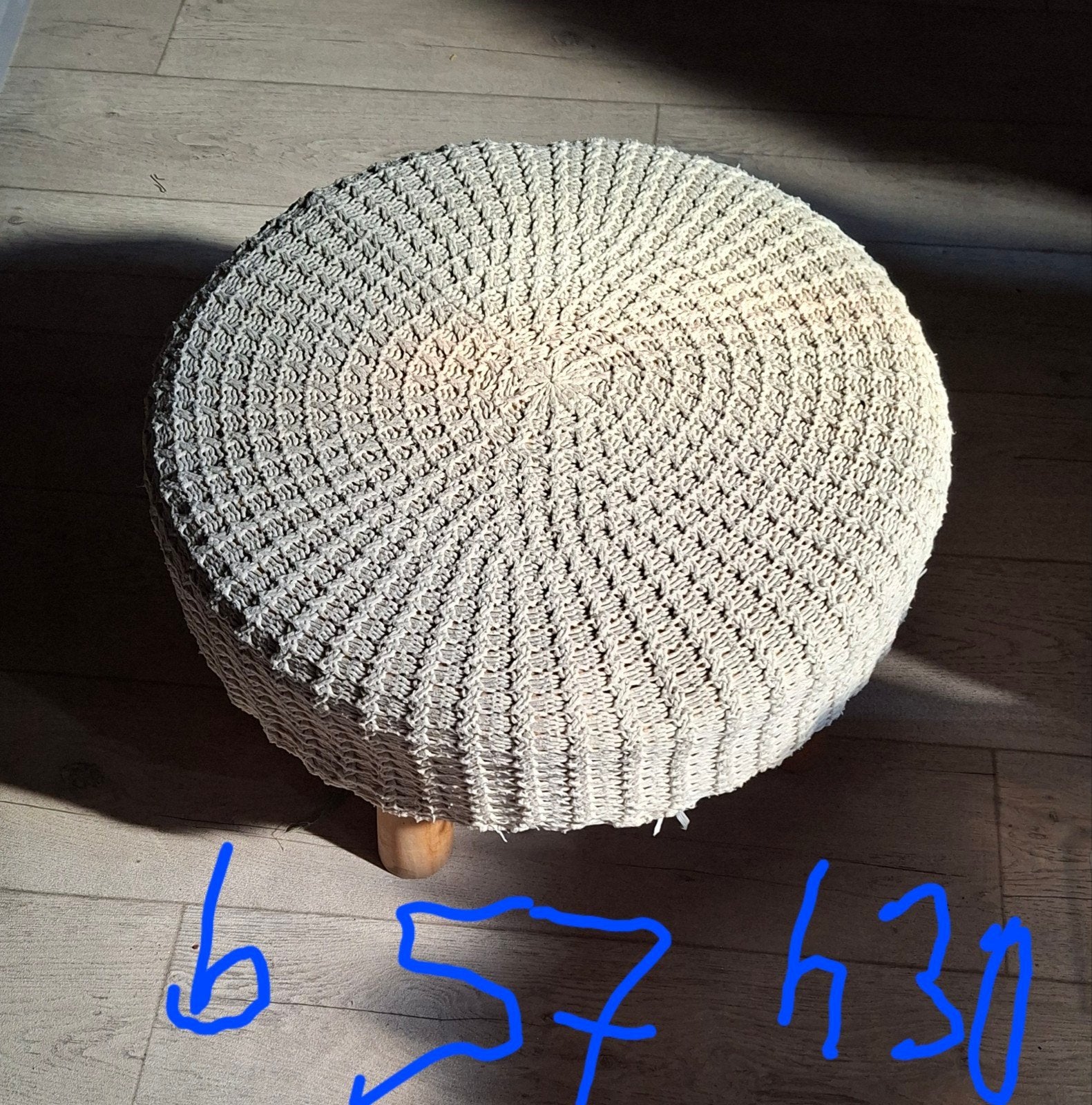Grote poef, rond, van stof, Ophalen, Gebruikt, Stof, 50 tot 75 cm