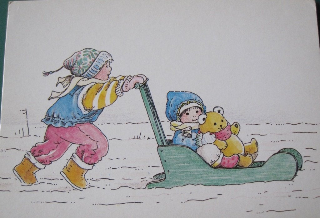 voor het kind - twee kinderen met slee - 1988 - nieuw, Verzenden, 1980 tot heden, Ongelopen, Kinderen