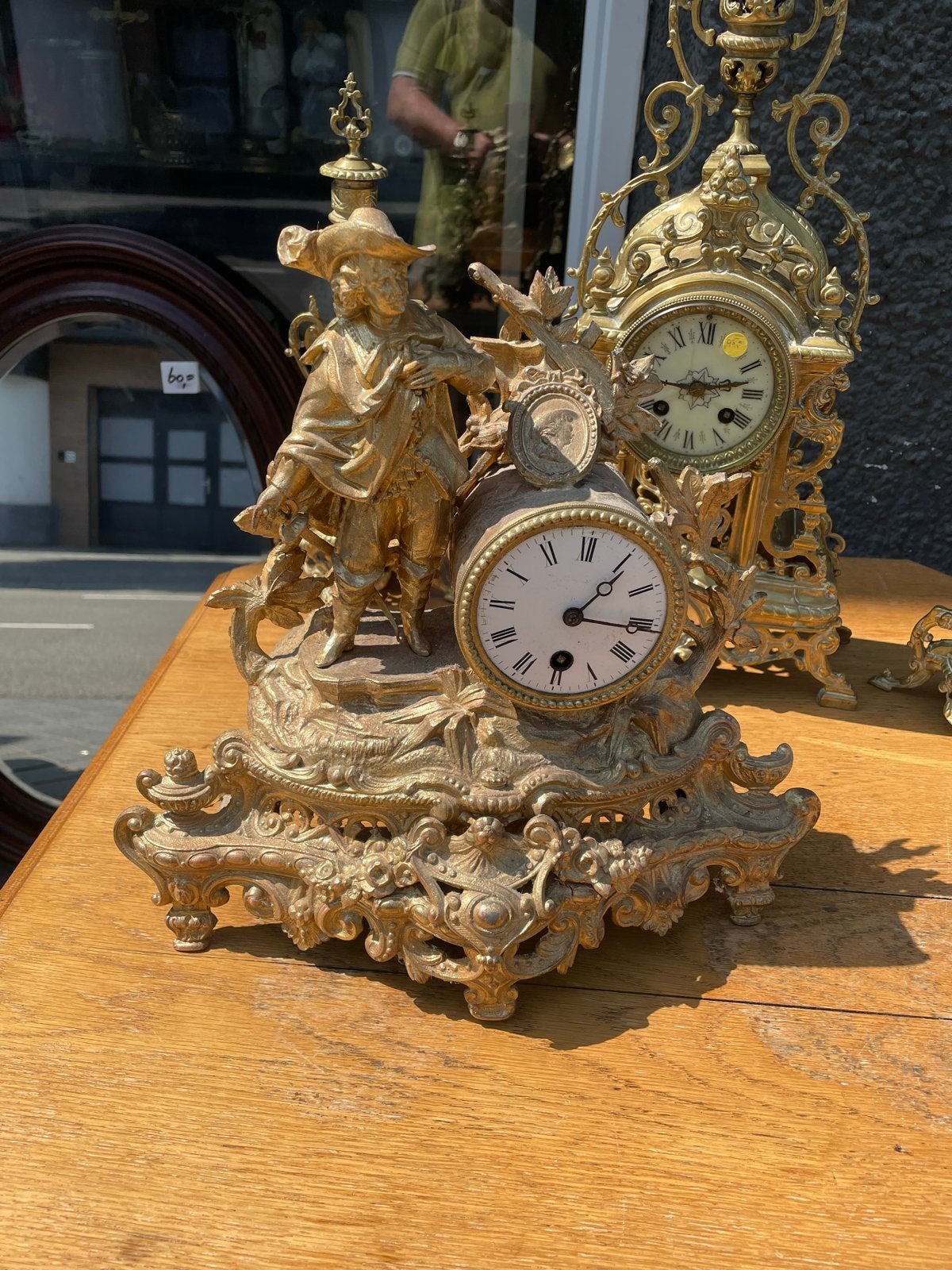 Antieke Franse pendule met musketier/cavalier beeldje (opkna, Ophalen of Verzenden