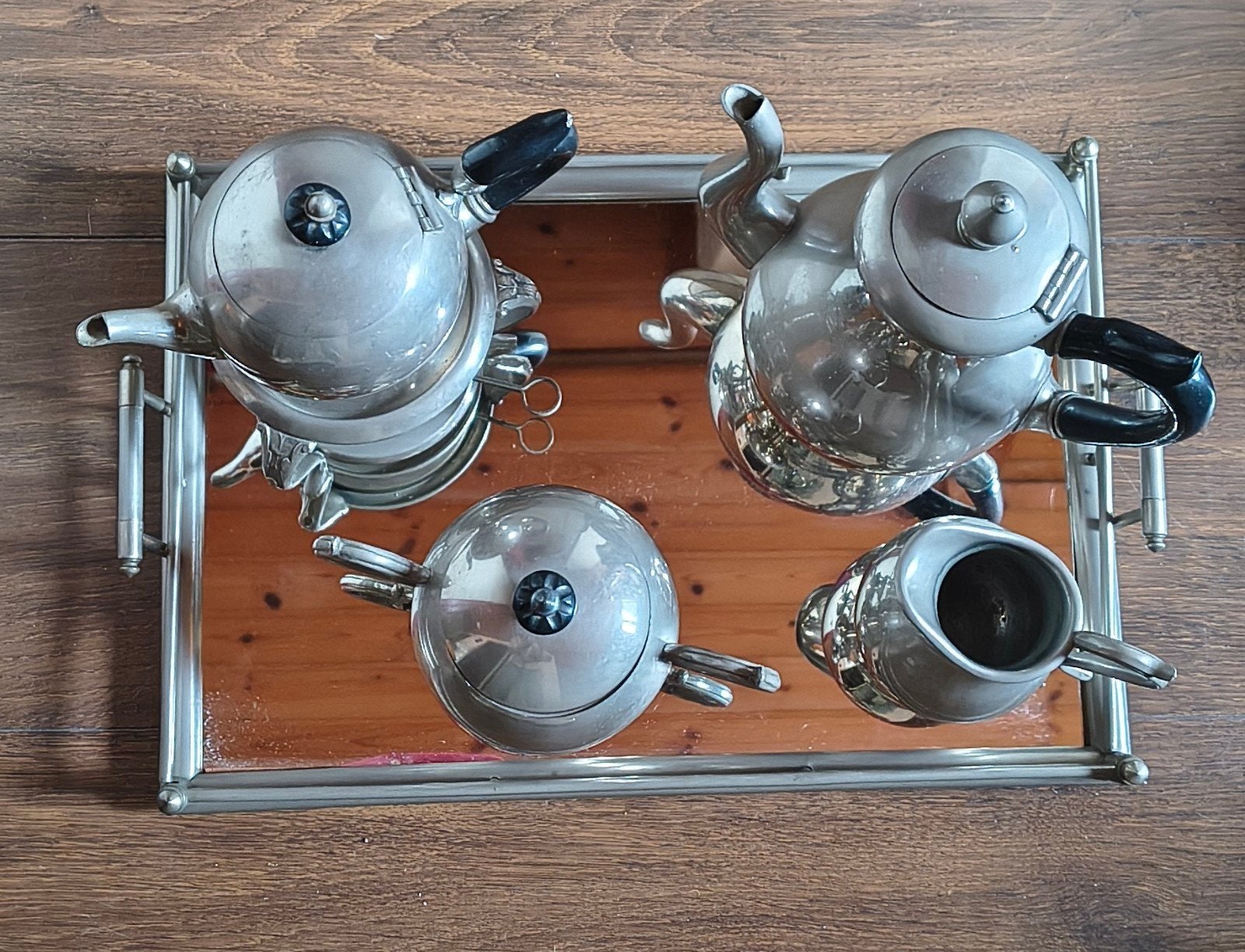 Vintage tinnen theeservies met dienblad, Antiek en Kunst, Ophalen