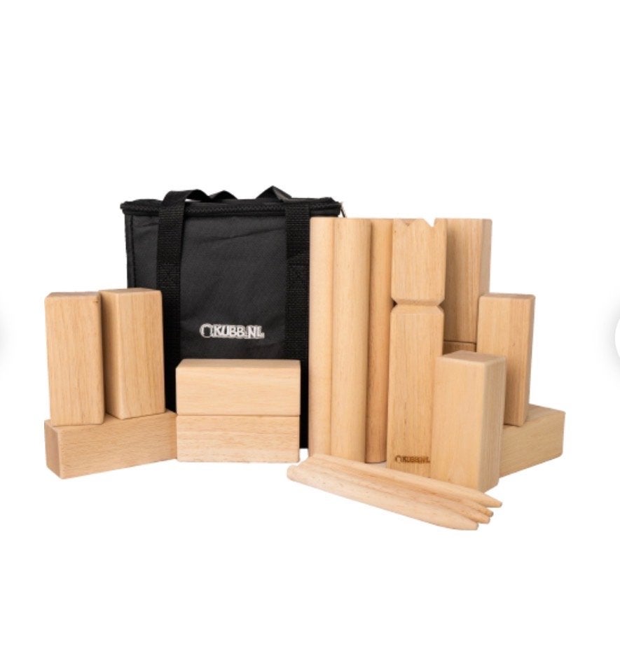 Kubb Go - Compacte Kubb-set van rubberhout met draagtas, Ophalen of Verzenden, Nieuw