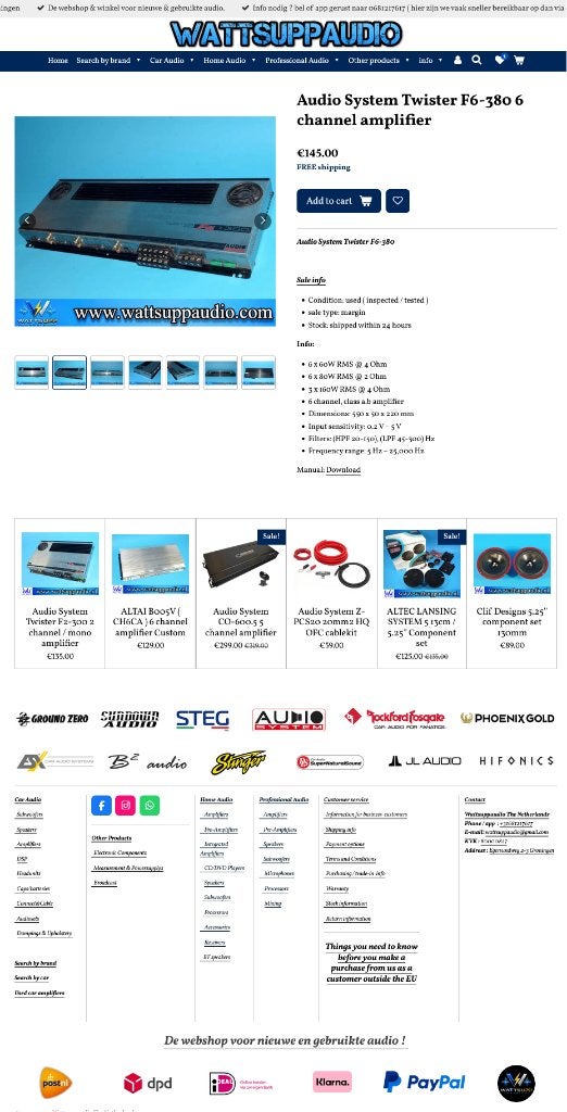 Audio System Twister F6-380 6 kanaals versterker, Gebruikt, Info@optimount.nl, Ophalen of Verzenden, Anholtseweg 48A 7091 HB DINXPERLO