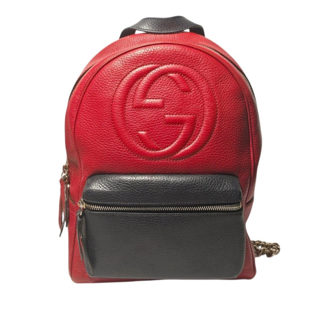 Gucci Pebbled Calfskin Backpack Chain Red/Black, Gucci, Gebruikt, Support@gucci.com, 30 Avenue Montaigne
75008 Paris