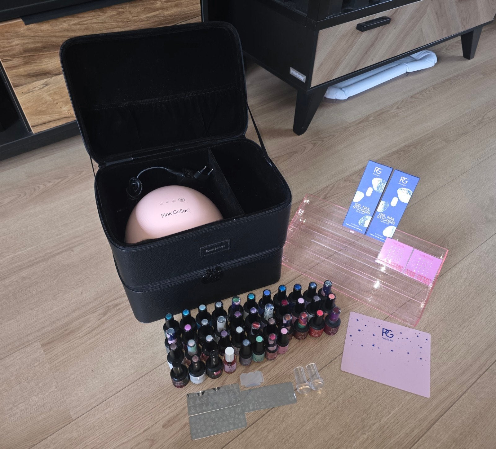 Pink Gellac Storage case + 41 lakjes, lamp en accessoires, Ophalen of Verzenden, Gebruikt, Zwart