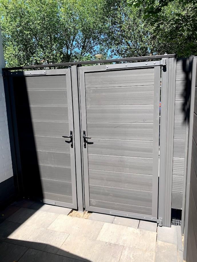 2  x Tuindeur composiet WPC antraciet aluminium frame 90*180, Tuin en Terras, Ophalen, Gebruikt, Minder dan 100 cm, Aluminium