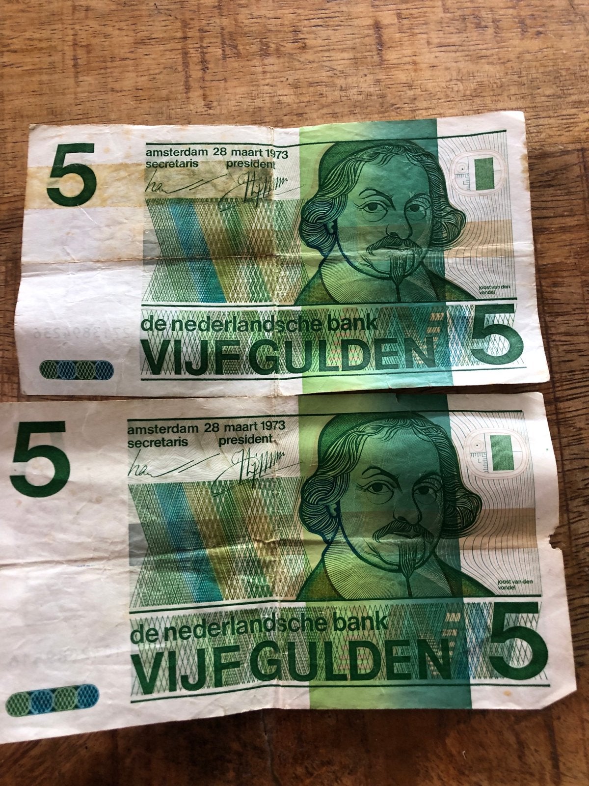 Twee Nederlandse bankbiljetten van 5 gulden (1973), Postzegels en Munten, Bankbiljetten | Nederland, Ophalen of Verzenden, 5 gulden