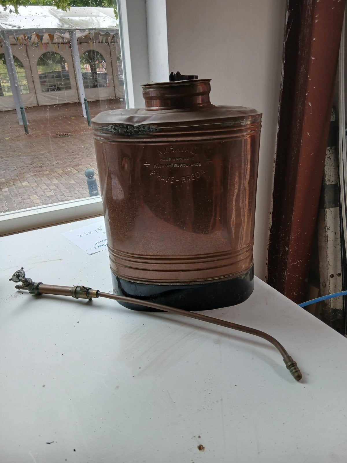 Antieke koperen sproeier N.V. Saval Phage-Breda, Ophalen of Verzenden