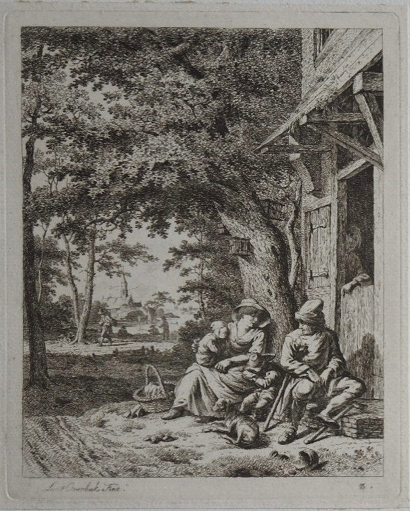 Leendert Overbeek ets "Picknickend Stel, Hondje, 2 Kinderen", Ophalen